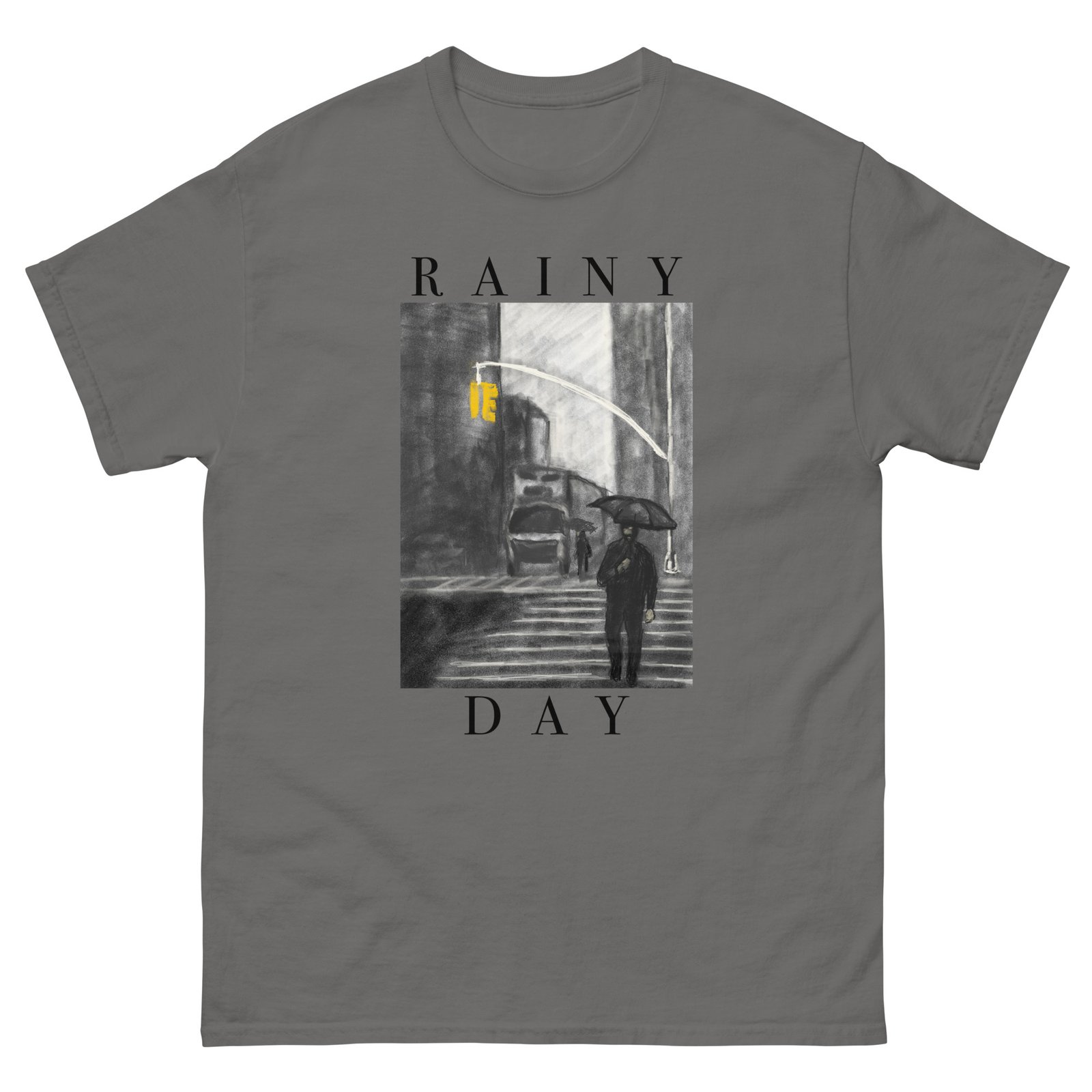 Rainy Day Artistic T-Shirt - Unique Painted Design, Vintage Style Graphic Tee, Unisex - Image 2