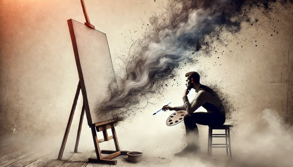 Artist staring at a blank canvas